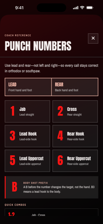 Punch numbers coach reference screen